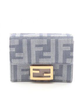 Fendi Trifold Wallet Baguette Zucca Light Blue Canvas